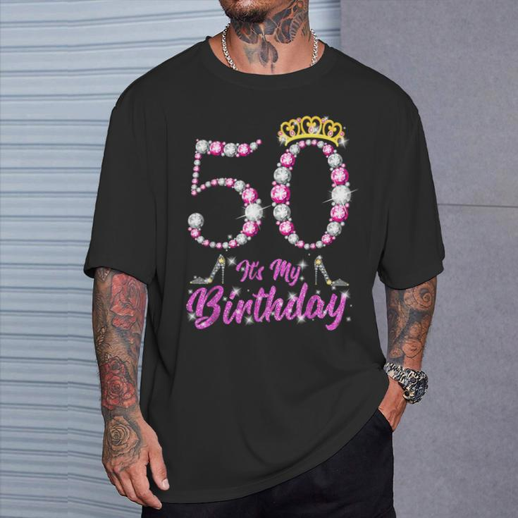 It's My 50Th Birthday Queen Tiara Shoes 50 Yrs Old Bday T-Shirt Gifts for Him