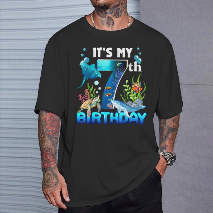 It's My 7Th Birthday Party Ocean 7 Years Old Sea Fish B-Day T-Shirt Gifts for Him