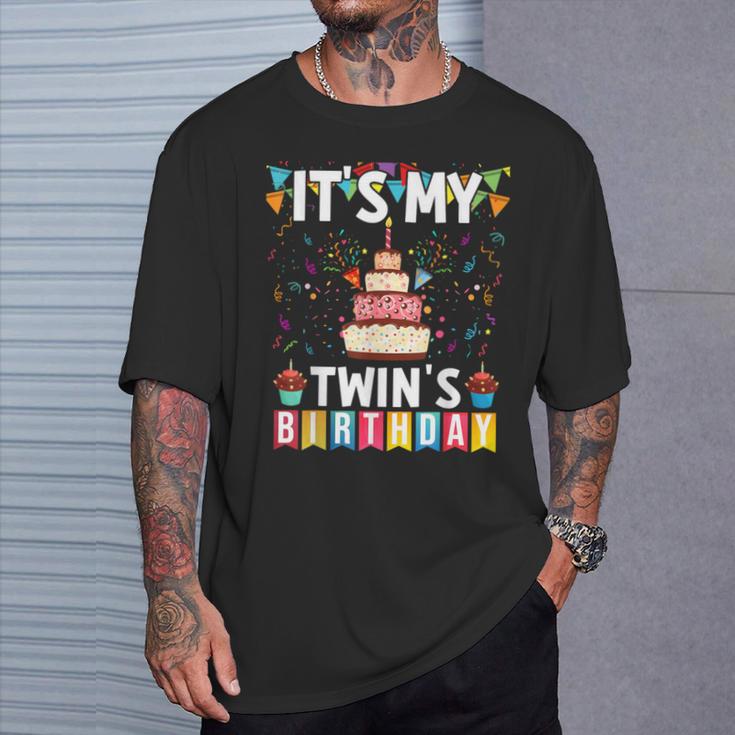 It's My Twin's Birthday Twins Matching Birthday Mom Dad T-Shirt Gifts for Him