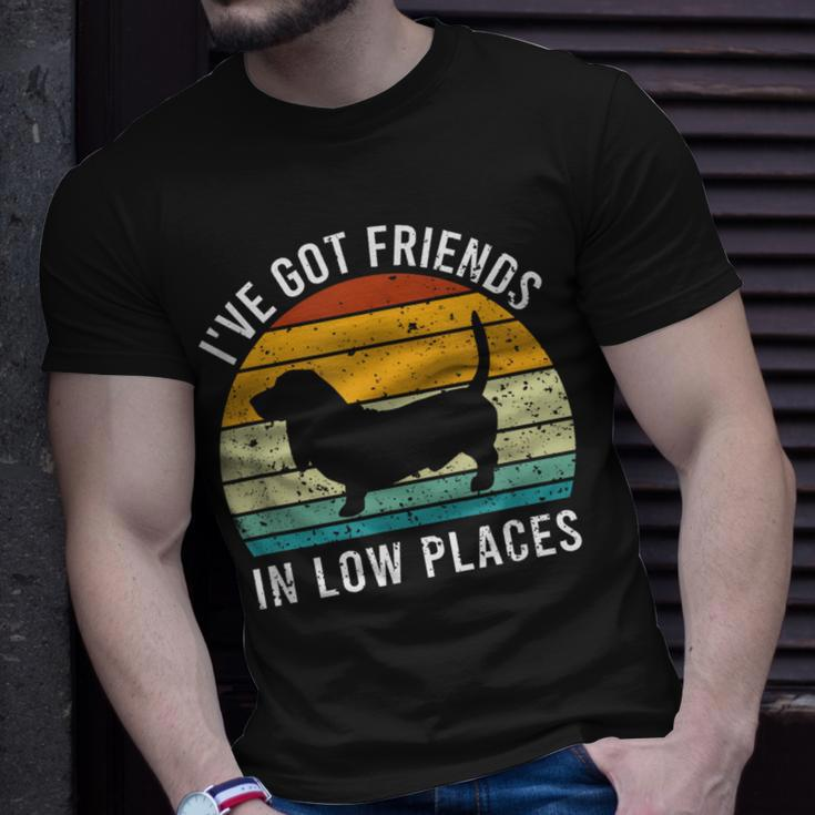 I've Got Friends In Low Places Basset Hound Retro T-Shirt Gifts for Him