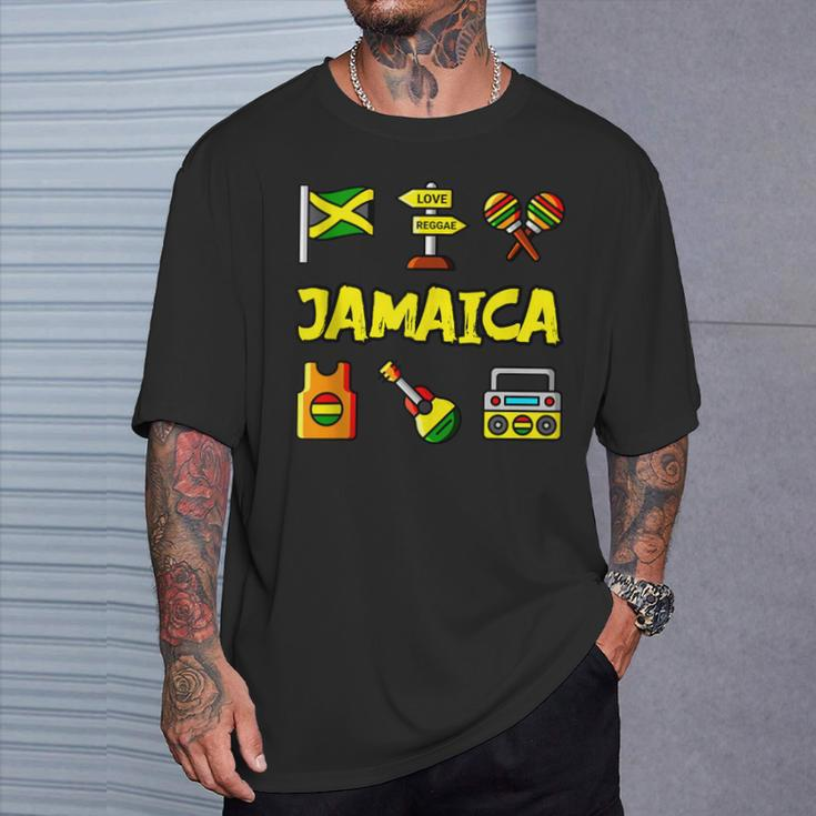 Jamaica Icons Jamaican Flag Love Reggae Guitar Maracas T-Shirt Gifts for Him