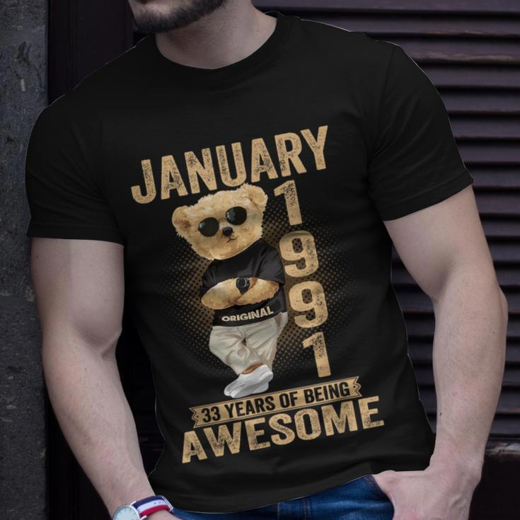 January 1991 33Th Birthday 2024 33 Years Of Being Awesome T-Shirt Gifts for Him