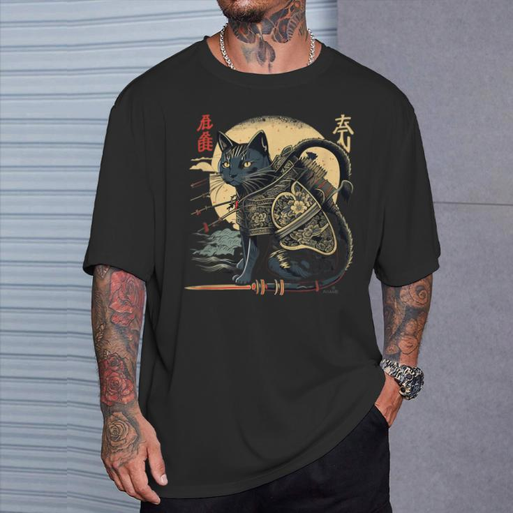 Japanese Samurai Cat Tattoo Vintage Kawaii Ninja T-Shirt Gifts for Him