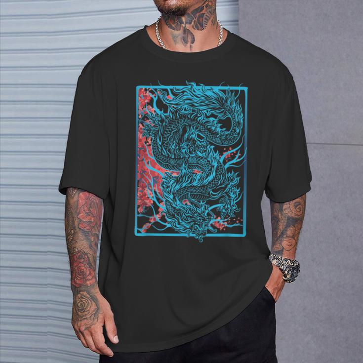 Japanischer Drache Mit Kirschblüten Und Sakura And Dragon T-Shirt Geschenke für Ihn