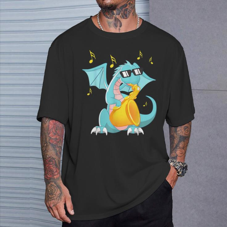Jazz Music Lover Dragon With Saxophone T-Shirt Gifts for Him