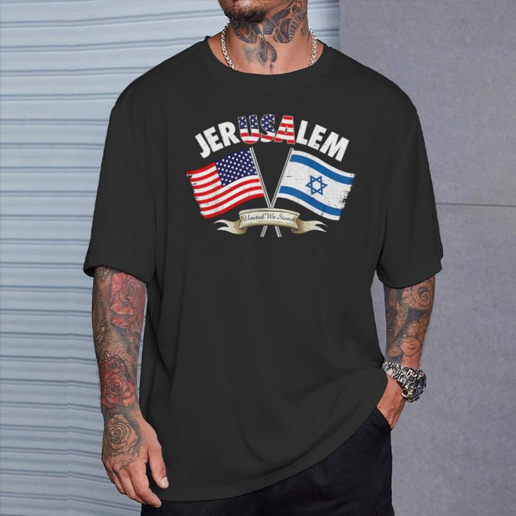 Jerusalem Israel Usa American Flag T-Shirt Gifts for Him