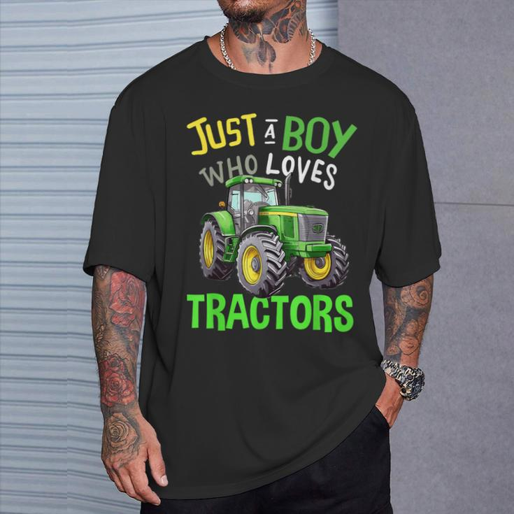 Just A Boy Who Loves Tractors Green Farm Tractor Trucks T-Shirt Gifts for Him