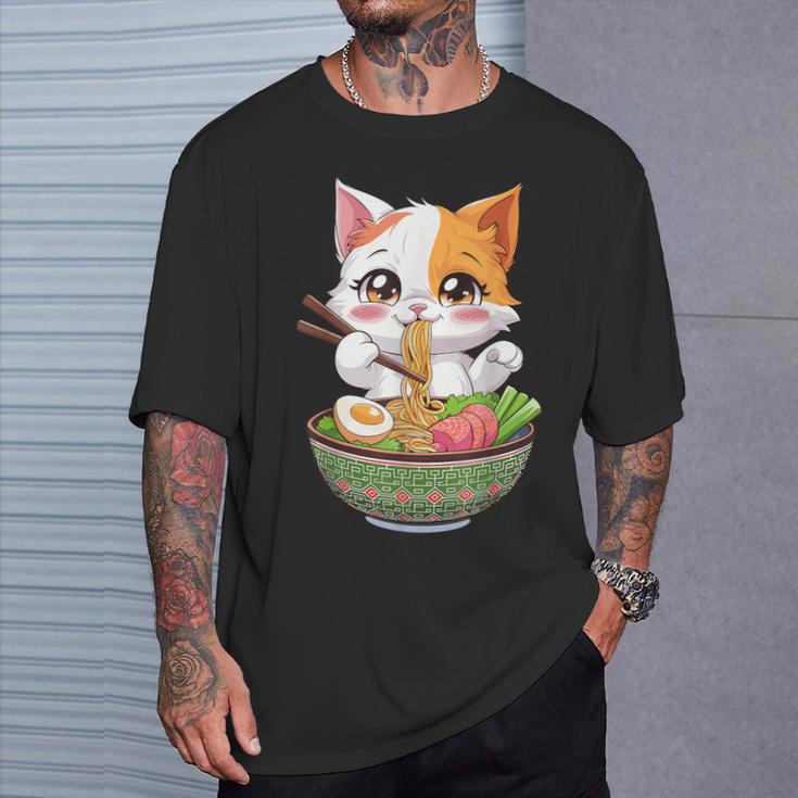 Kawaii Neko Ramen Cute Ramen Cat Japanese Noodle Cat T-Shirt - Seseable