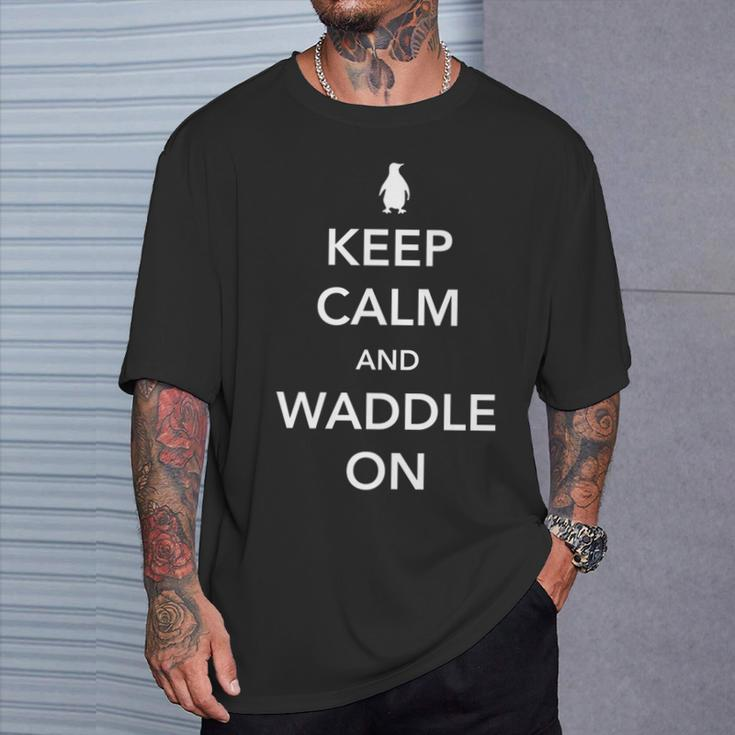 Keep Calm And Waddle On Penguin T-Shirt Gifts for Him
