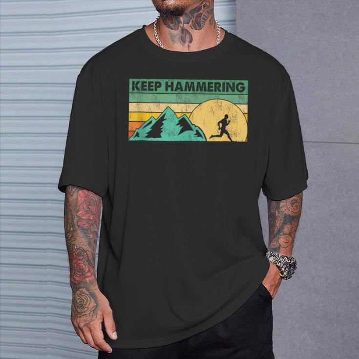 Keep Hammering Hiking Mountain Trail Running Vintage Retro T-Shirt Gifts for Him