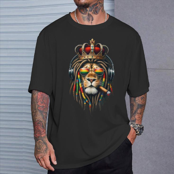 King Rasta Reggae Rastafarian Music Headphones Lion Of Judah T-Shirt Gifts for Him