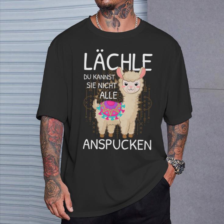 Lama Spruch Alpaka Lächle Du Kannst Sie Nicht Anspucken Lama T-Shirt Geschenke für Ihn