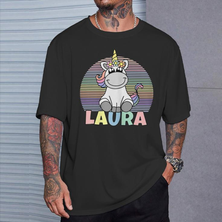 Laura Name Vorname Einhorn Regenbogen Personalisiert T-Shirt Geschenke für Ihn