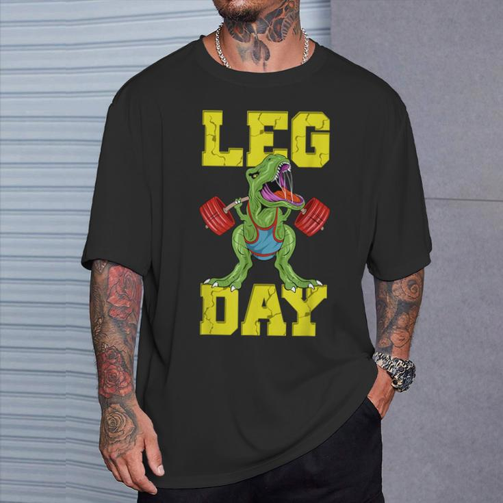 Leg Day Dinosaur Weight Lifter Barbell Training Squat T-Shirt Gifts for Him