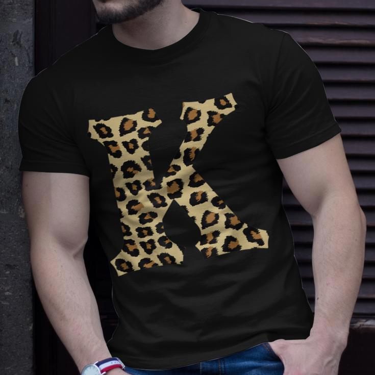 Leopard Cheetah Print Letter K Initial Rustic Monogram T-Shirt Gifts for Him
