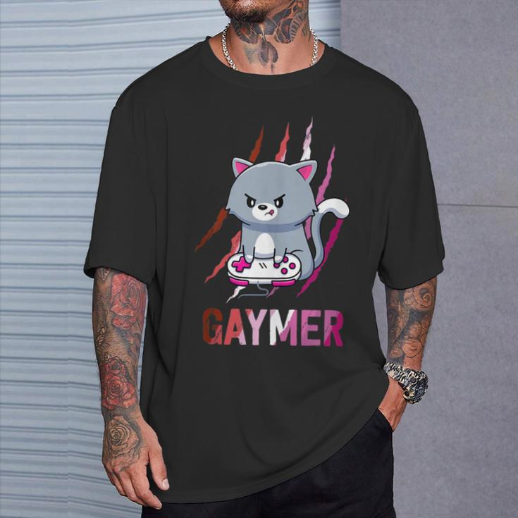 Lesbian Gaymer Geek Pride Lgbt Video Game Lovers Cat T-Shirt Gifts for Him