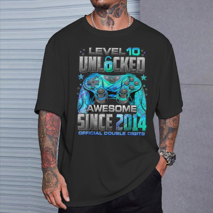 Level 10 Unlocked Awesome Since 2014 10Th Birthday GamingT-Shirt Gifts for Him