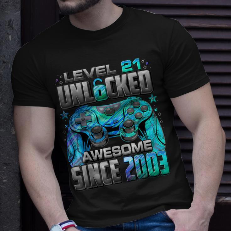 Level 21 Unlocked Awesome Since 2003 21St Birthday Gaming T-Shirt Gifts for Him