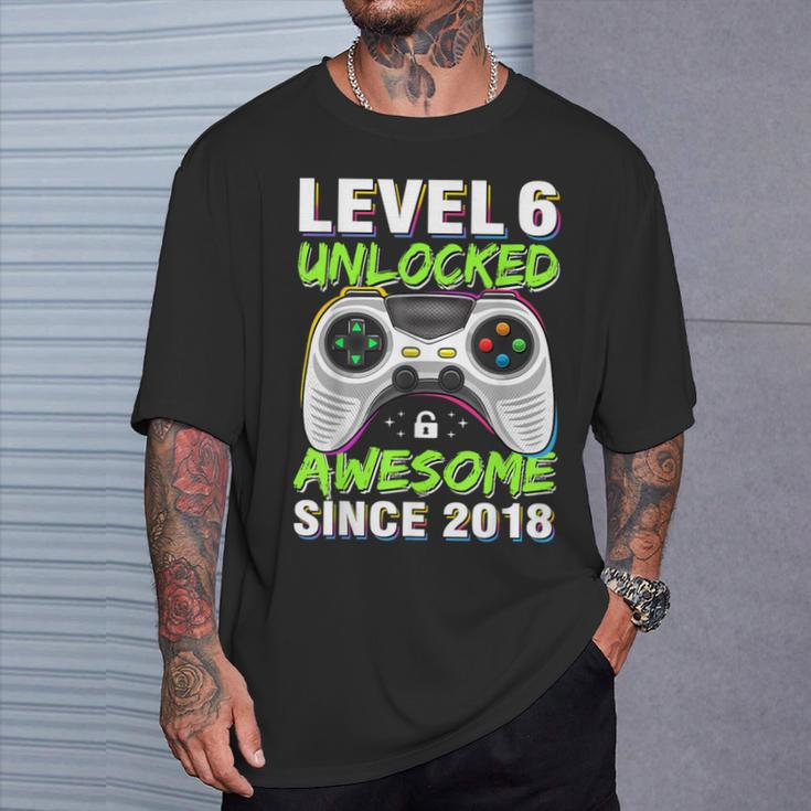 Level 6 Unlocked Awesome Since 2018 6Th Birthday Gaming Boys T-Shirt Gifts for Him