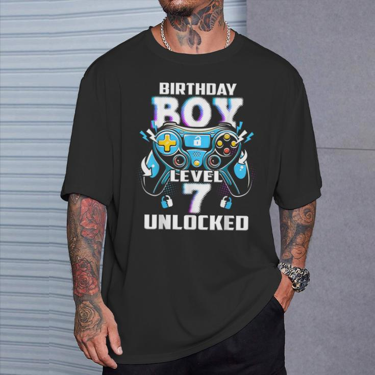 Level 7 Unlocked Video Game 7Th Birthday Gamer Boys T-Shirt Gifts for Him