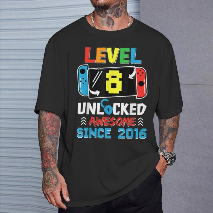 Level 8 Unlocked Awesome Since 2016 Video Game Birthday T-Shirt Gifts for Him