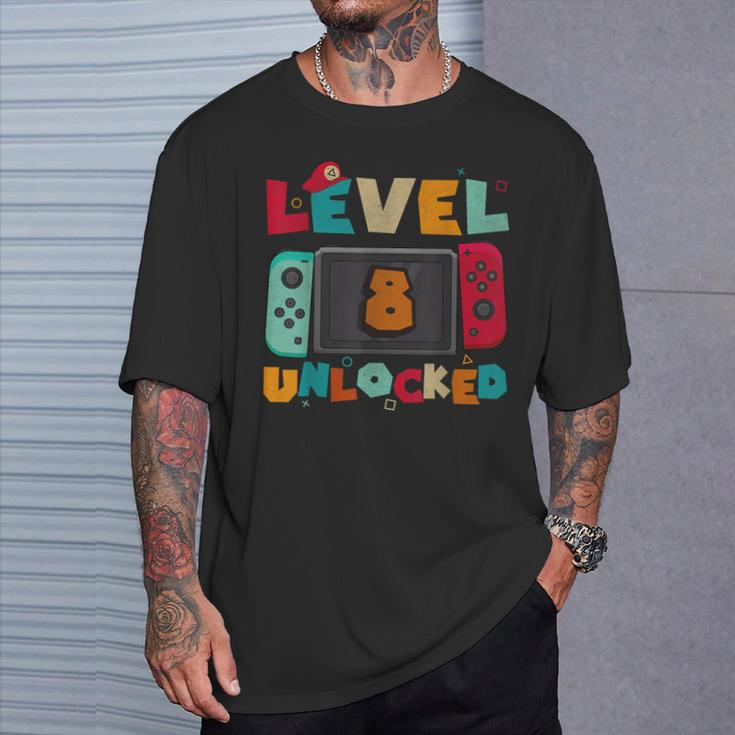 Level 8 Unlocked Gaming Birthday Boys Kid 8Th Birthday Gamer T-Shirt Gifts for Him
