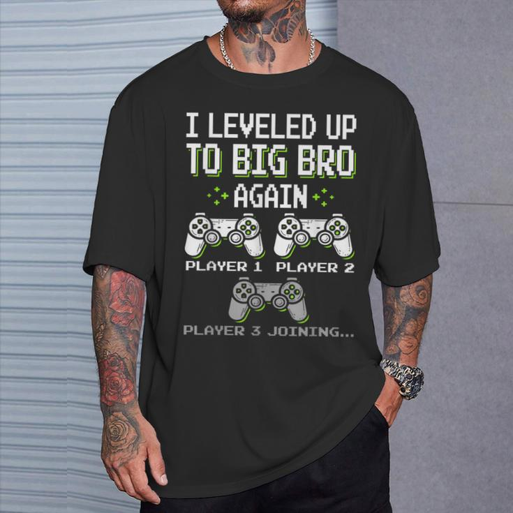 I Leveled Up To Big Bro Again Brother Gamer Video Game T-Shirt Gifts for Him