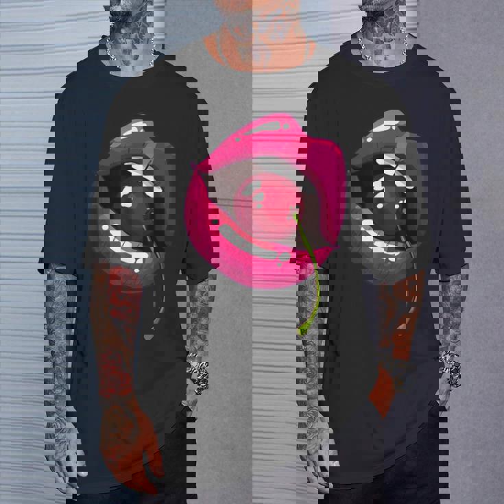 Lèvres Arc-En-Ciel Avec Cerise Dans La Bouche Nostalgie Des Années 80 T-Shirt Cadeaux pour lui