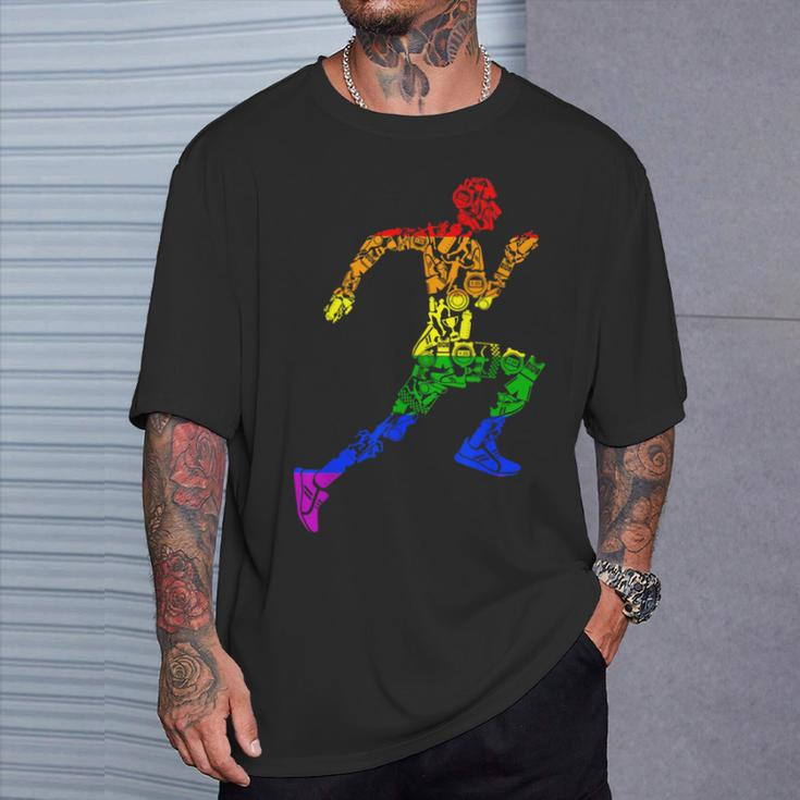 Lgbt Gay Pride Rainbow Flag Running Gear Runner T-Shirt Gifts for Him