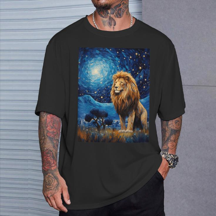 Lion Starry Night Van Gogh Style Graphic T-Shirt Gifts for Him