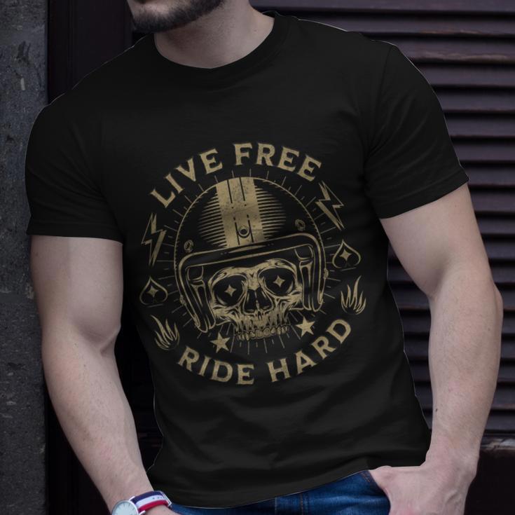 Live Free Ride Hard Motorcycle Riding Vintage Skull Graphic T-Shirt Gifts for Him