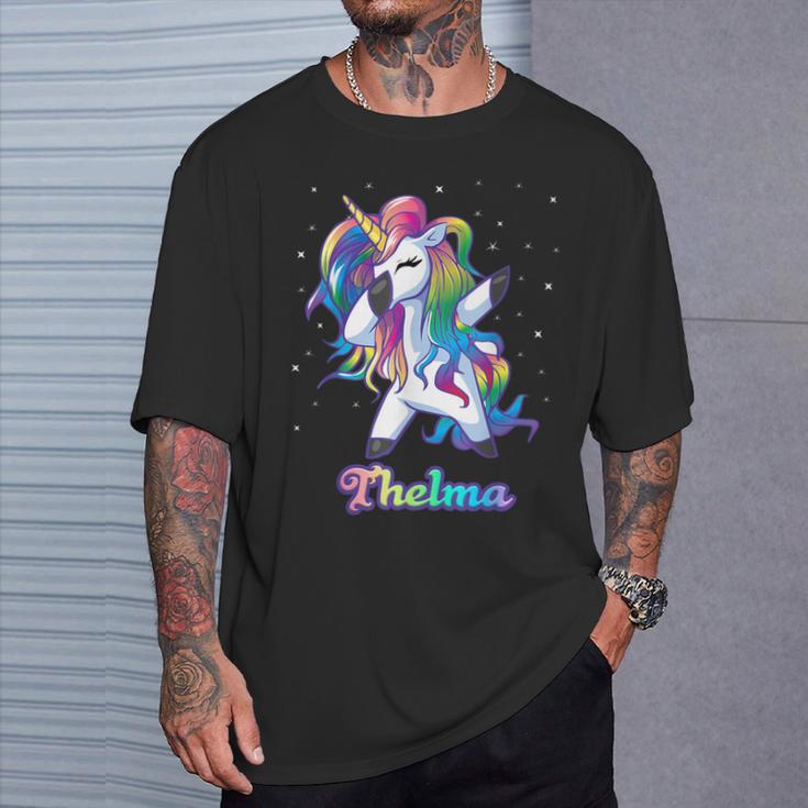 Thelma Name Personalisierbar Regenbogen-Einhorn Tupfen Personalisierbar T-Shirt Geschenke für Ihn