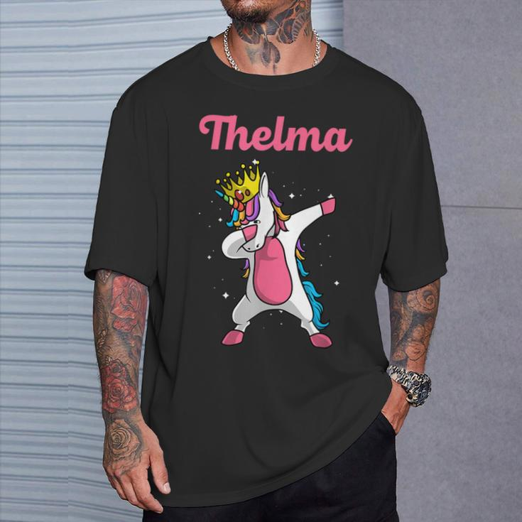 Thelma Name Personalized Birthday Dabbing Unicorn Queen T-Shirt Gifts for Him
