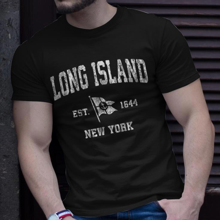 Long Island Nyc New York Ny Vintage Boat Anchor Flag T-Shirt Gifts for Him