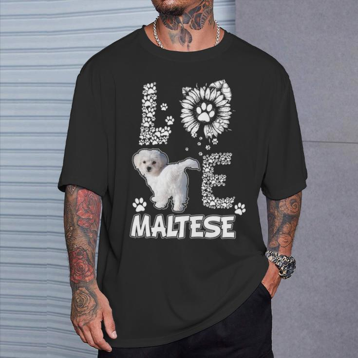 Love Maltese Dog Paw Sunflower Lover Costume T-Shirt Gifts for Him