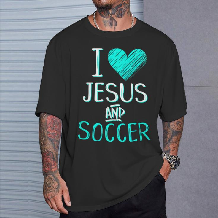 I Love Jesus And Soccer Christian Futbal Goalie T-Shirt Gifts for Him