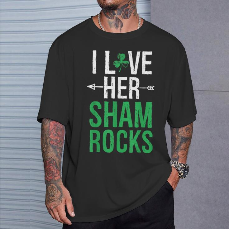 I Love Her Shamrocks Matching St Patrick's Day Couples T-Shirt Gifts for Him