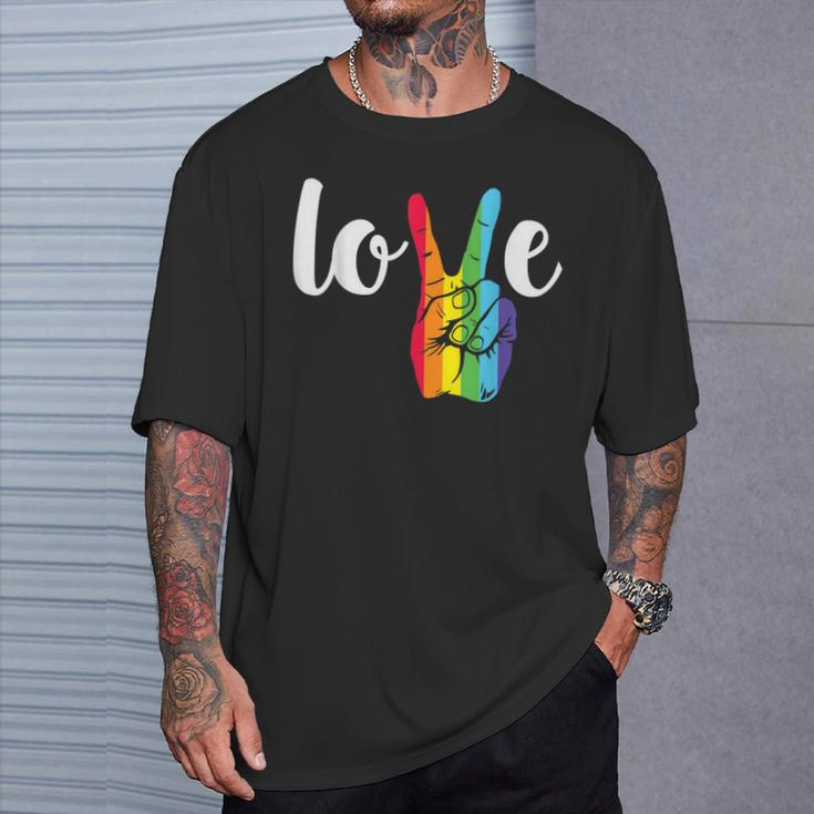 Love Win Rainbow Peace Sign Lesbian Gay Lgbtq Flag Pride T-Shirt Gifts for Him