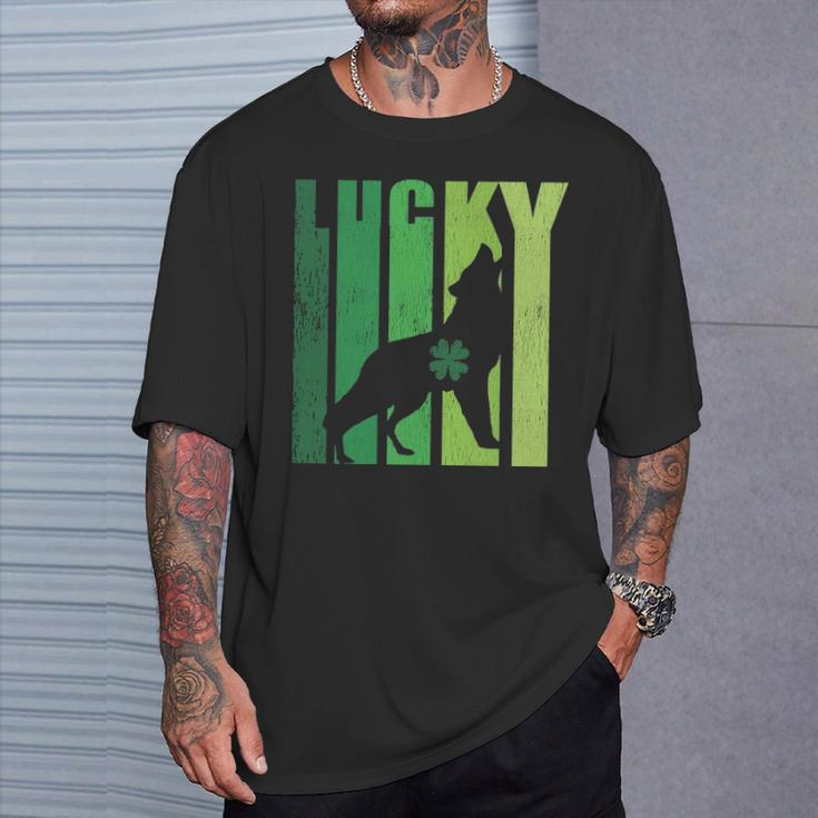 Lucky Wolf Lovers Shamrock Irish St Patricks Day T-Shirt Gifts for Him