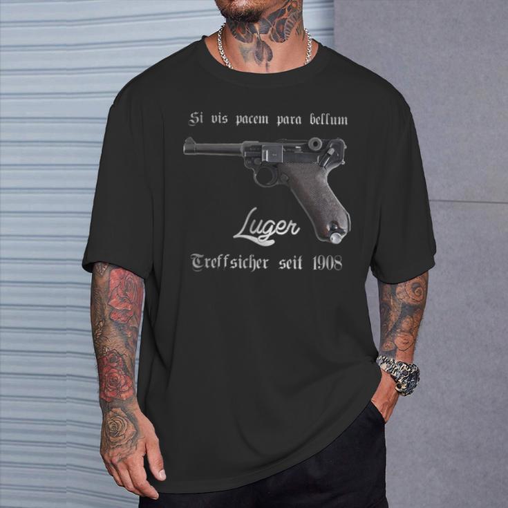 Luger Treffsicher Seit 1908 Pistol Parabellum 9 Mm T-Shirt Geschenke für Ihn