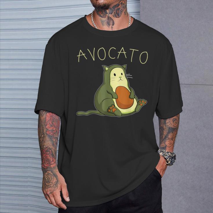 Lustiges Avocato Katzen T-Shirt, Wortspiel Schwarzes Hemd Geschenke für Ihn