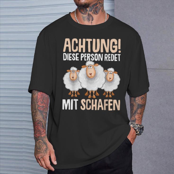 Lustiges Schäfer T-Shirt Achtung, Rede mit Schafen, Schäferhumor Tee Geschenke für Ihn