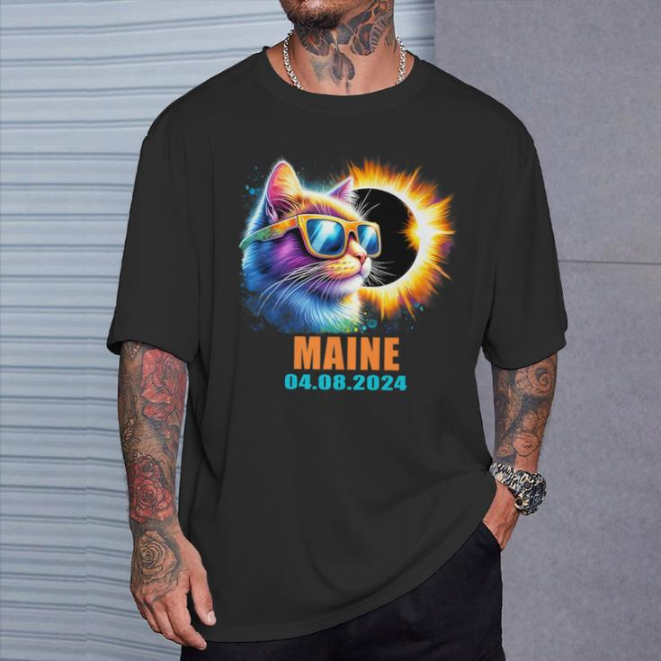 Maine Total Solar Eclipse 2024 Cat Solar Eclipse Glasses T-Shirt Gifts for Him