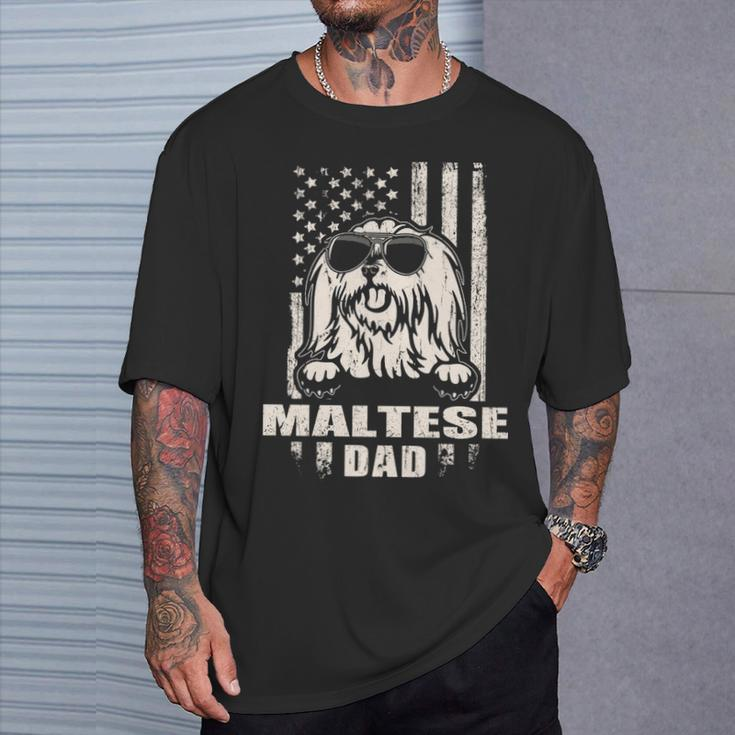 Maltese Dad Cool Vintage Retro Proud American T-Shirt Gifts for Him
