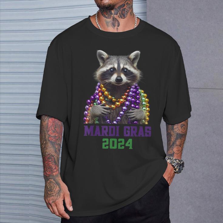 Mardi Gras 2024 Bead Party Street Parade Cute Raccoon T-Shirt Gifts for Him