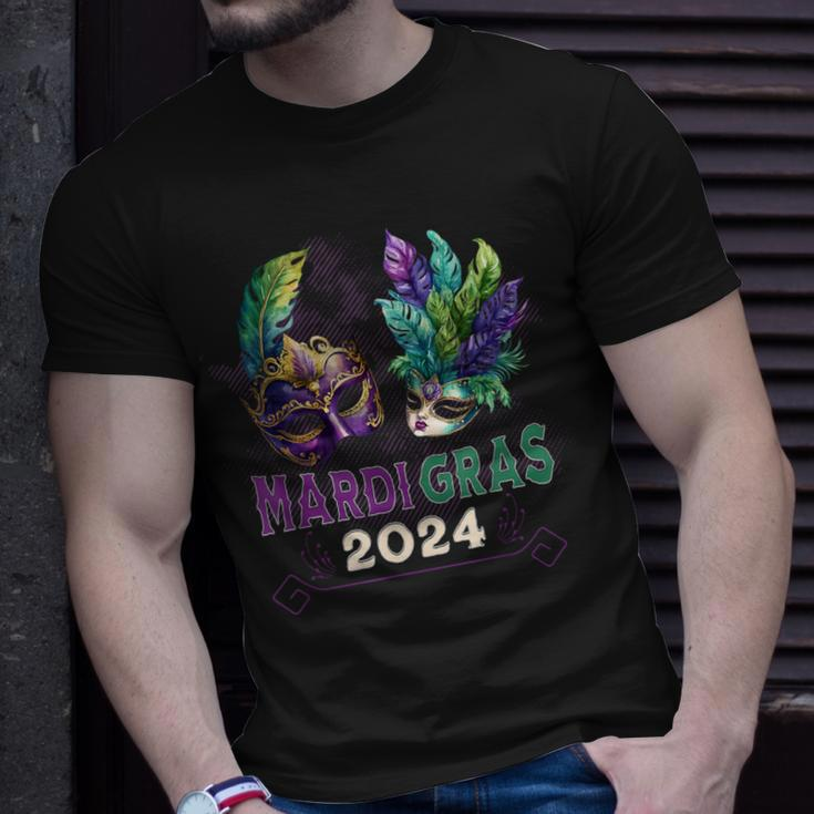Mardi Gras 2024 Jester Feather Masks Carnival Parade Party T-Shirt Gifts for Him