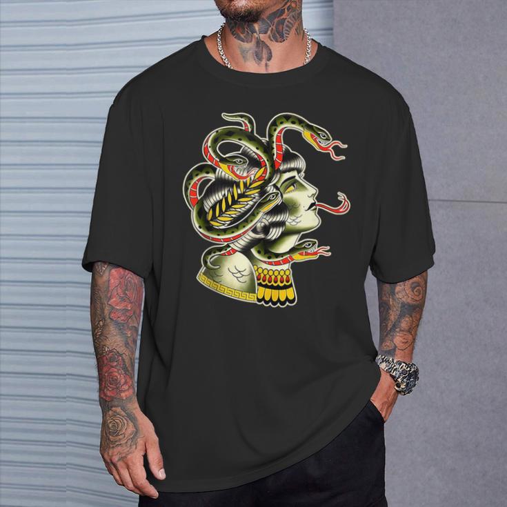 Medusa Greek Mythology Traditional Flash T-Shirt Gifts for Him