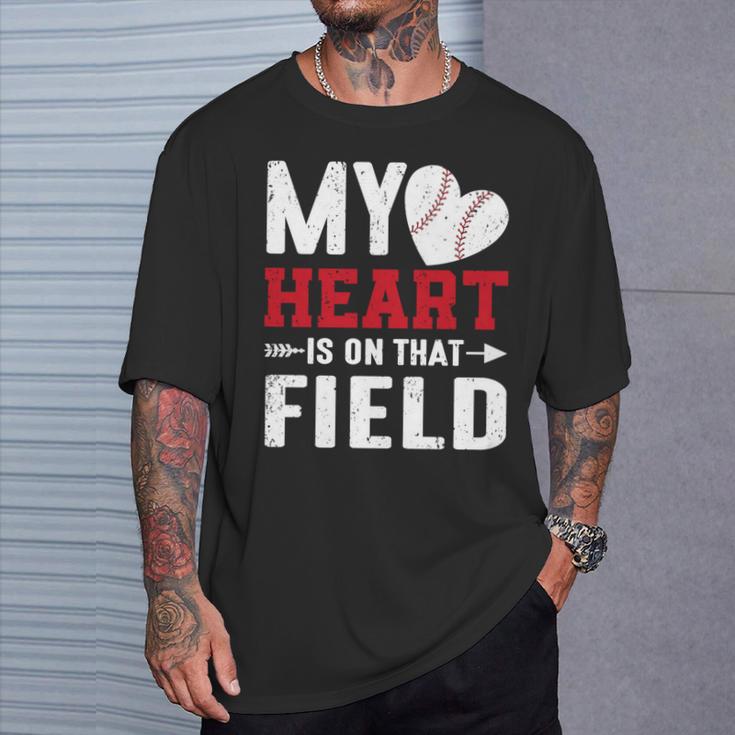 Mein Herz Ist Auf Dem Feld Baseball Papa T-Shirt Geschenke für Ihn