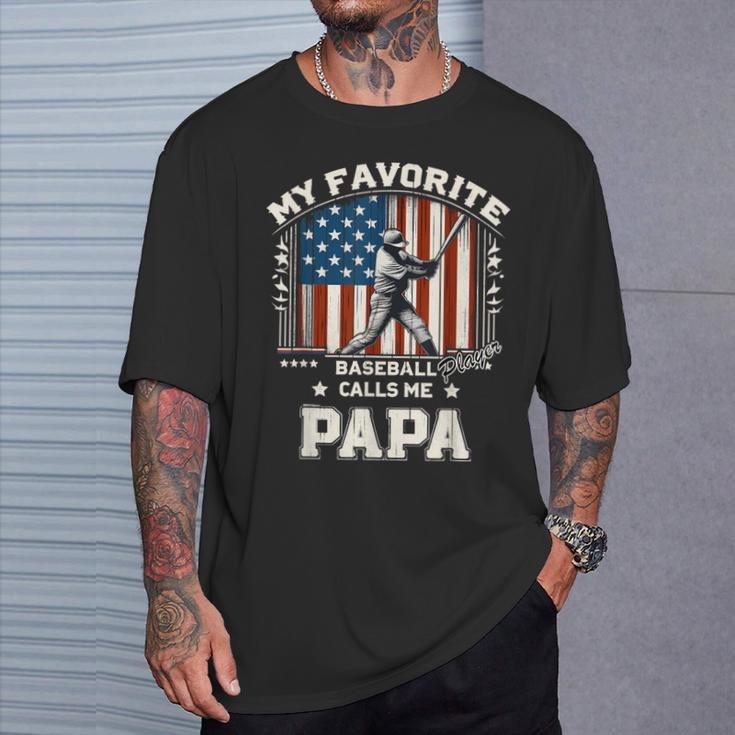 Mein Lieblings-Baseballspieler Nennt Mich Papa American Flag Dad T-Shirt Geschenke für Ihn