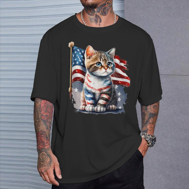 Memorial Day Cat 4Th Of July Patriotic Usa Flag T-Shirt Gifts for Him